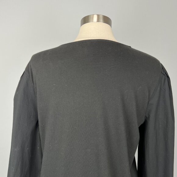 Chicos Womens Embellished Flower Puff Sleeve Top Beaded Black Cotton size Large - Picture 7 of 13